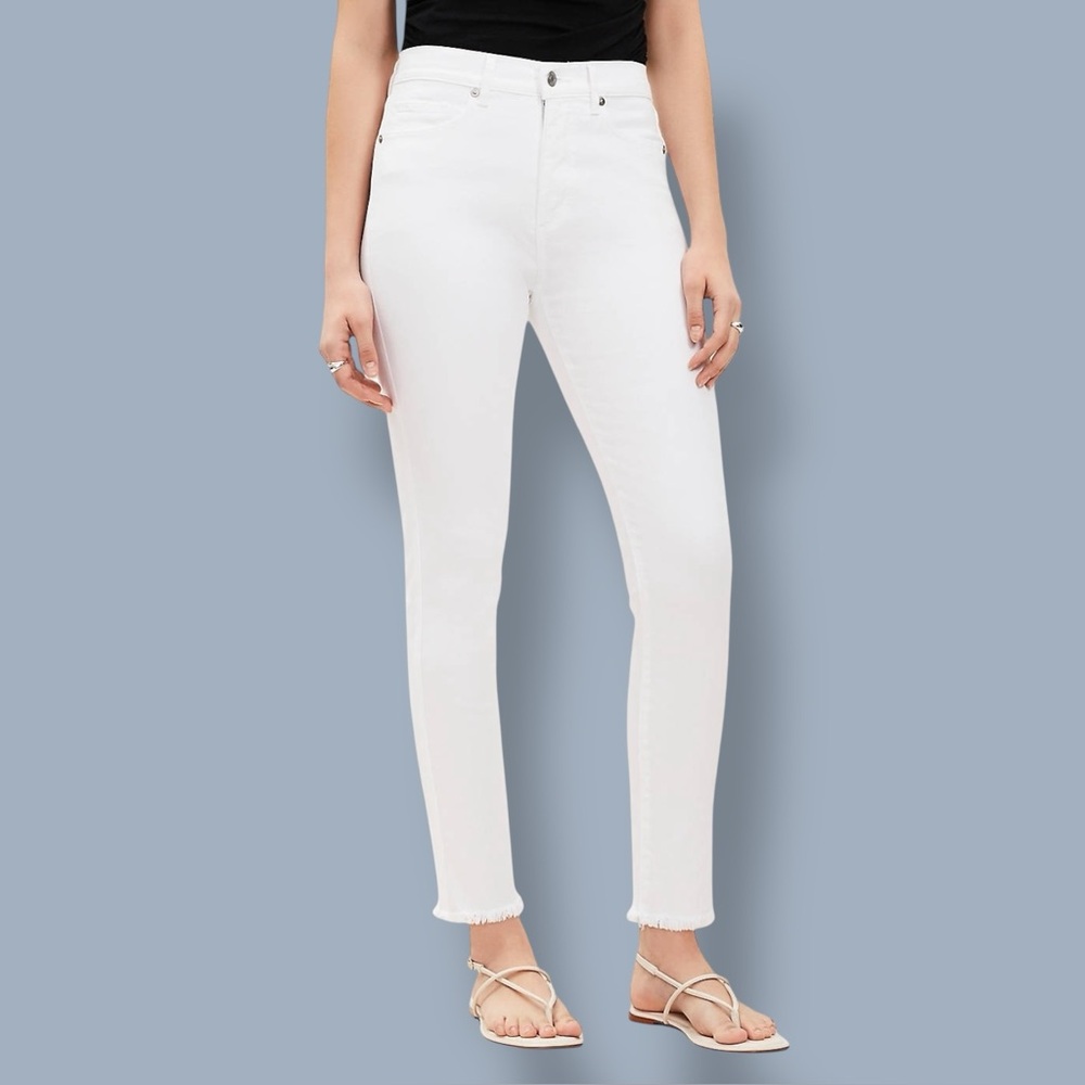 LOFT Size 31/12 The Skinny White High Waist Raw Hem Sculpting Jeans NWOT
